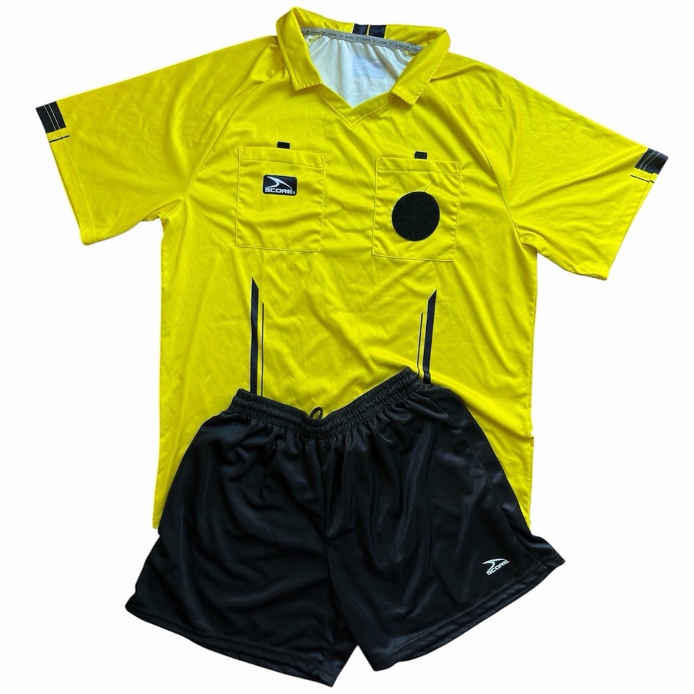 Score Soccer Referee Uniform Set Jersey Shorts Adult Large Yellow Black Futbol